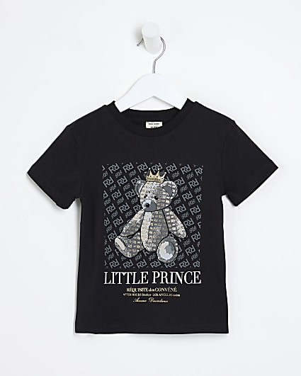 Mini boys black prince bear graphic t-shirt