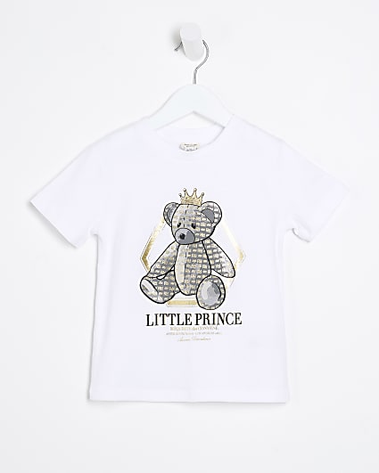 Mini boys white bear graphic t-shirt