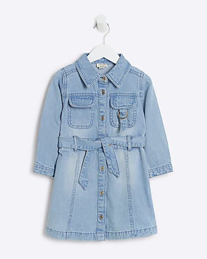 Mini Girls Denim Blue Shirt Dress