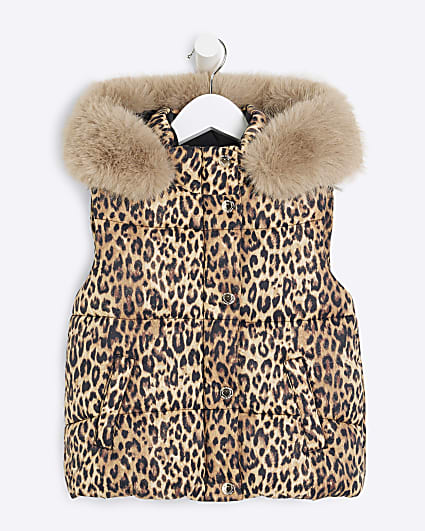 Mini Girls Brown Leopard Padded Gilet