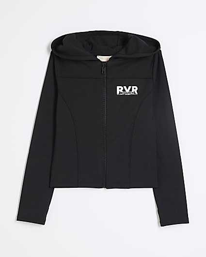 Girls Black RI Active Zip Through Hoodie