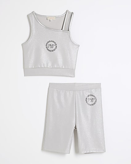 Girls silver RI active asymmetric set