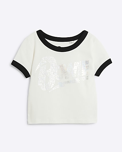 Girls white Bowie foil graphic t-shirt