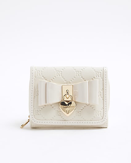 Girls Cream Monogram Bow Padlock Purse