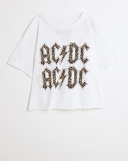 white leopard AC DC print t-shirt