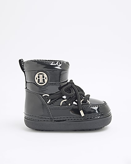 Girls Black Nylon Lace Up Snowboots