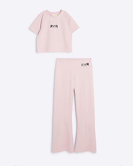 Girls pink RI Active scuba crop t-shirt set