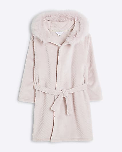 Girls Pink Faux Fur Hooded Robe