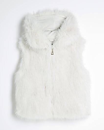 Girls Cream Faux Fur Gilet