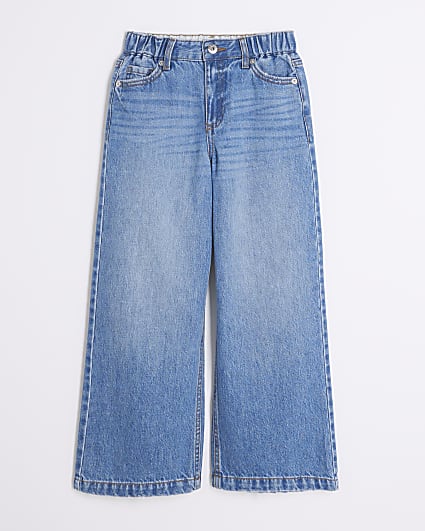 Girls Blue Denim Wide Leg Jeans