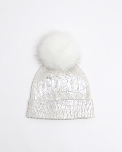 Girls Cream Metallic Iconic Beanie