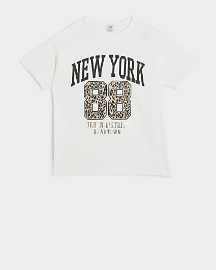 Girls white leopard number graphic T-Shirt