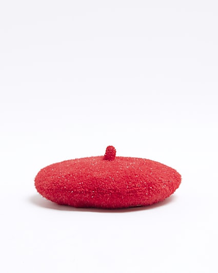 Mini Girls Red Boucle Beret