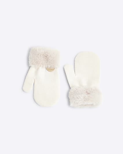 Mini Girls Cream Mittens