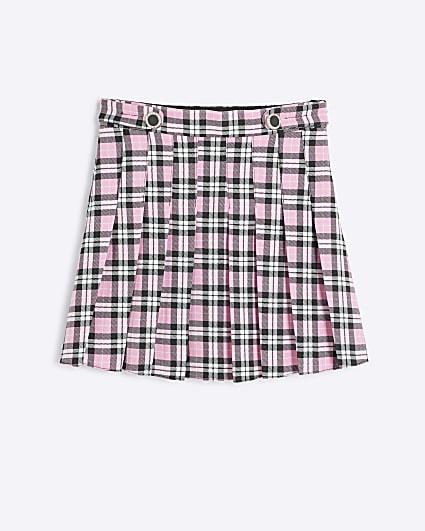 Girls pink pleated check skirt