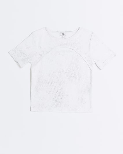 Girls silver metallic foil t-shirt