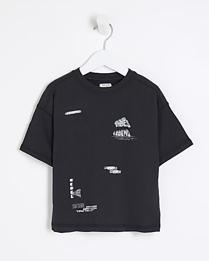 Mini Boys Black Blur Graphic T-Shirt