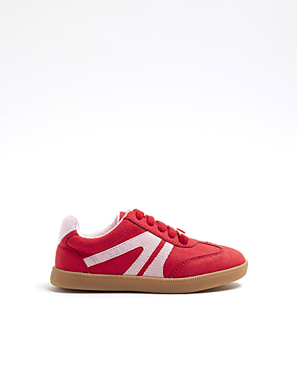 Girls Red Lace Up Trainers