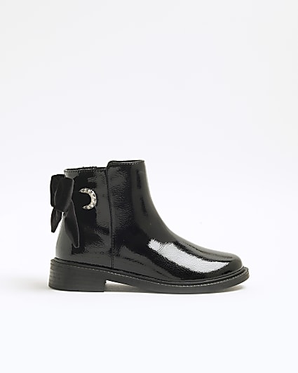 Girls Black Diamante Bow Detail Chelsea Boots