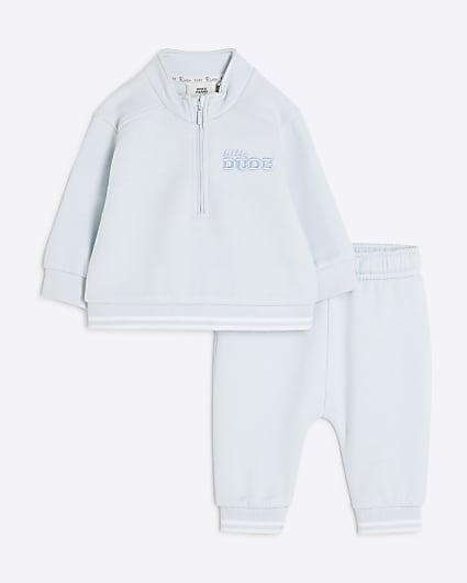 Baby Boys Blue Half Zip Sweatshirt Set