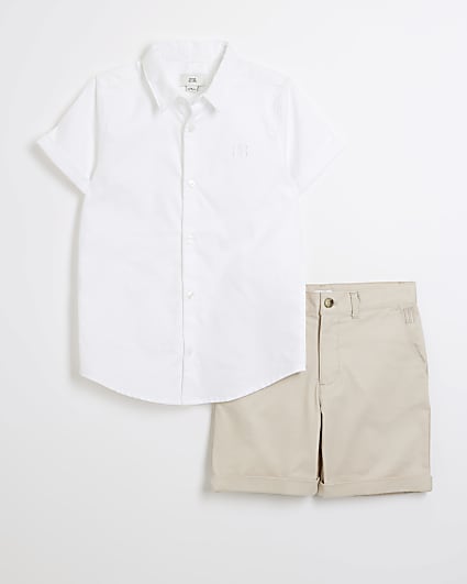 Boys stone shirt and oxford chino shorts set