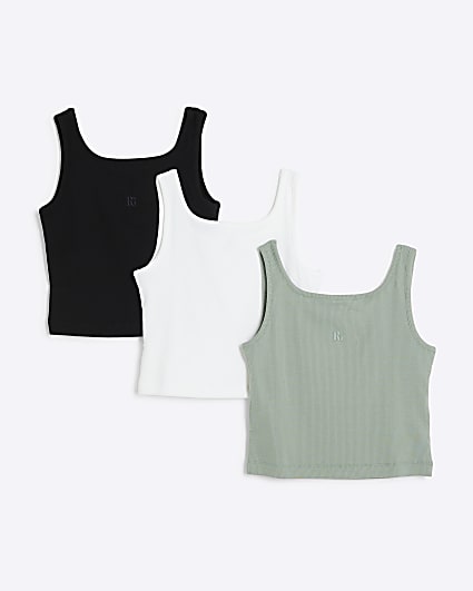 Girls khaki ribbed tank top 3 pack