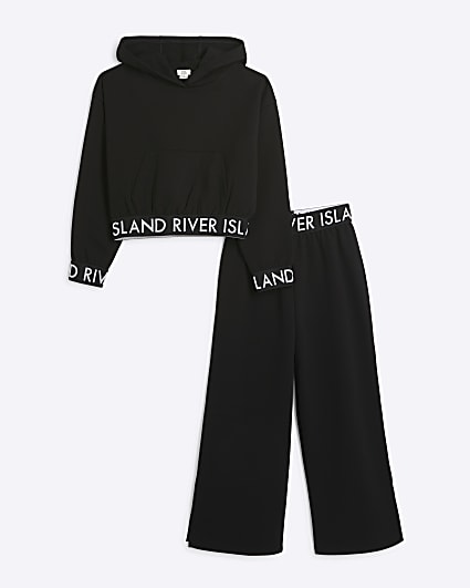 Girls black RI waistband hoodie set