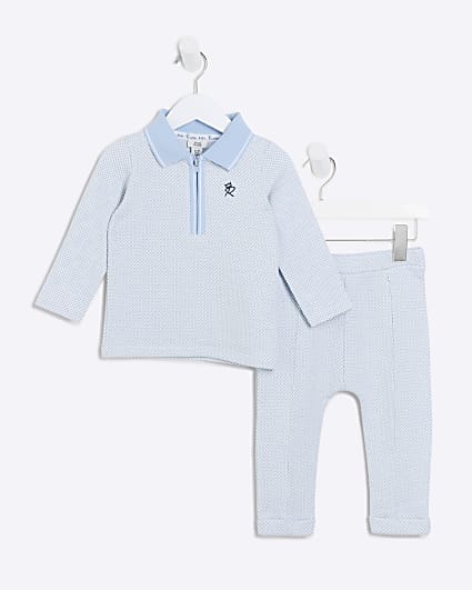 Baby boys Blue jacquard Polo Set