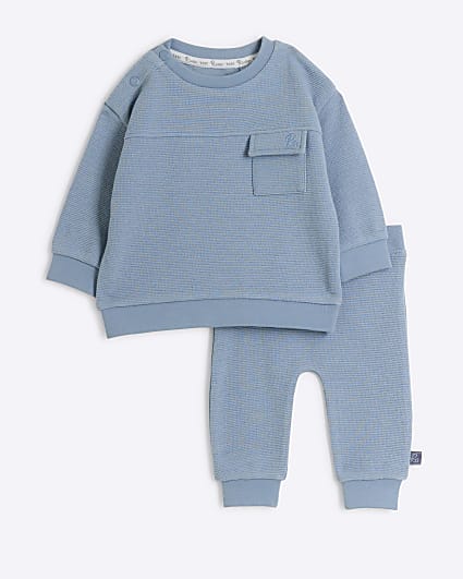 Baby boys blue ribbed sweatshirt set