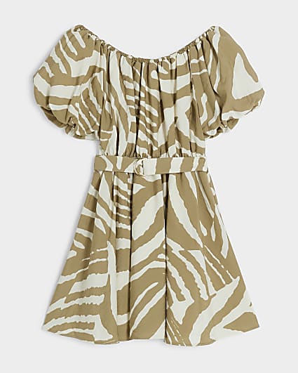 Girls white zebra print belted dress