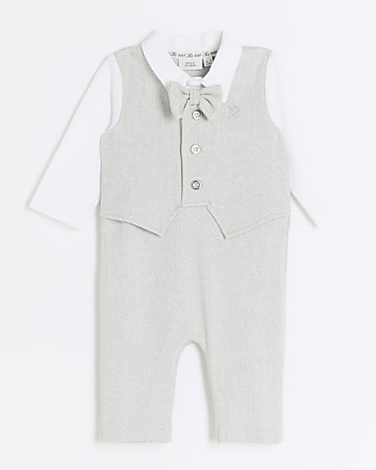 Baby boys grey herringbone suit all in one