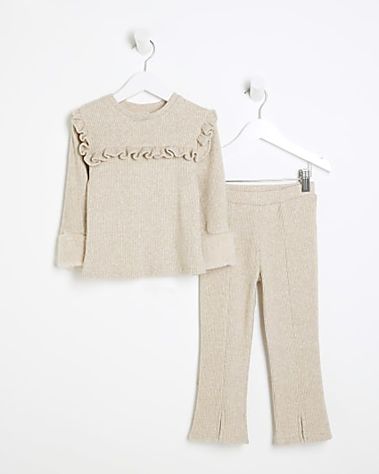 Mini Girls Beige Ribbed Jumper Set