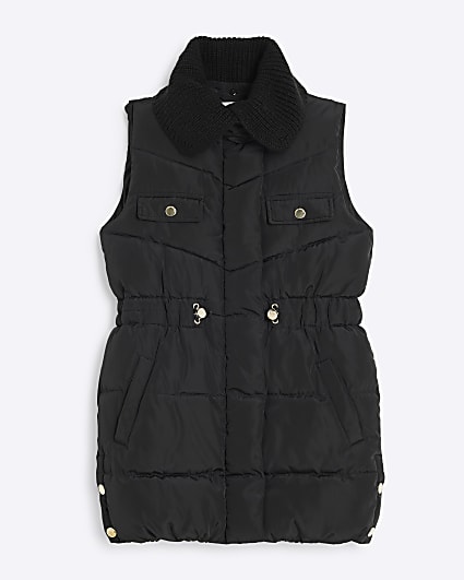 Girls Black Knitted Collar Gilet