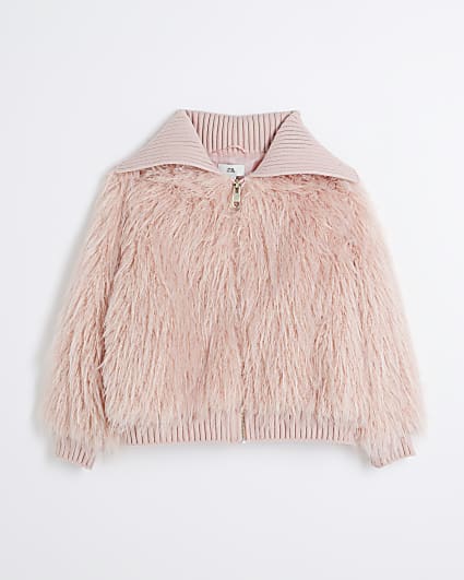 Girls Pink Faux Fur Coat