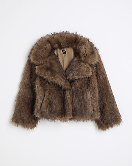 Girls Brown Faux Fur Jacket