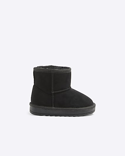 Mini Boys Black Faux Fur Boots