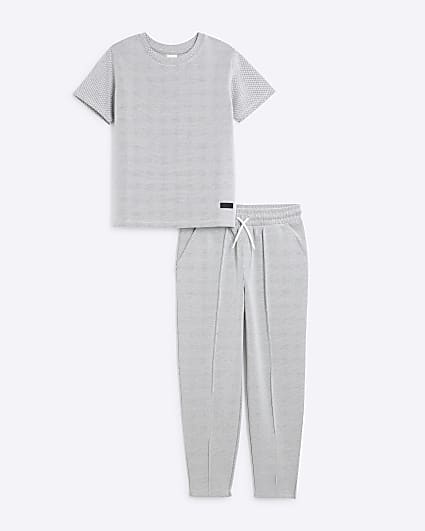 Boys Grey Textured T-Shirt And Jogger Set