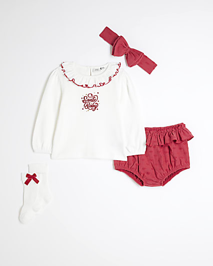 Baby Girls White Christmas Bloomer Set