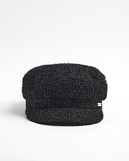 Girls Black Boucle Baker Boy Hat