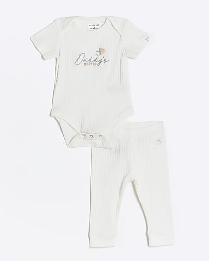 Baby beige rib Daddy's bestie all in one set