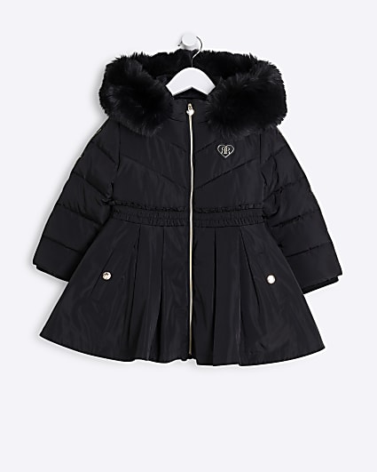 Mini Girls Black Pleated Skirt Padded Coat