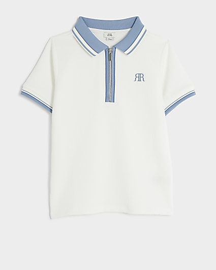 Boys white textured polo shirt