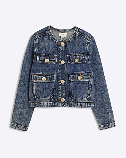 Girls blue crew neck denim jacket