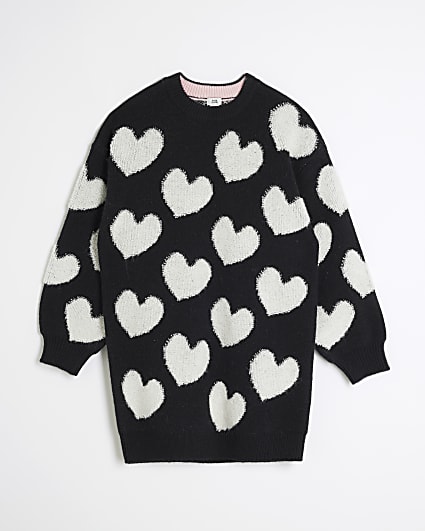 Girls Black Heart Jumper Dress