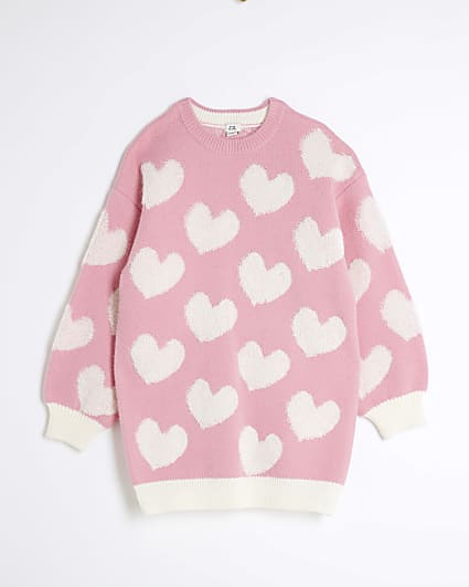 Girls Pink Heart Jumper Dress