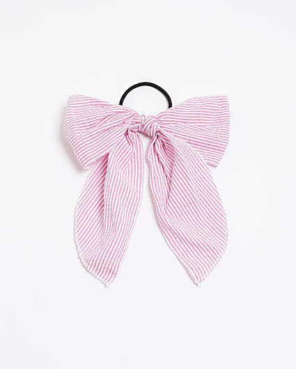 Girls pink stripe bow hair band