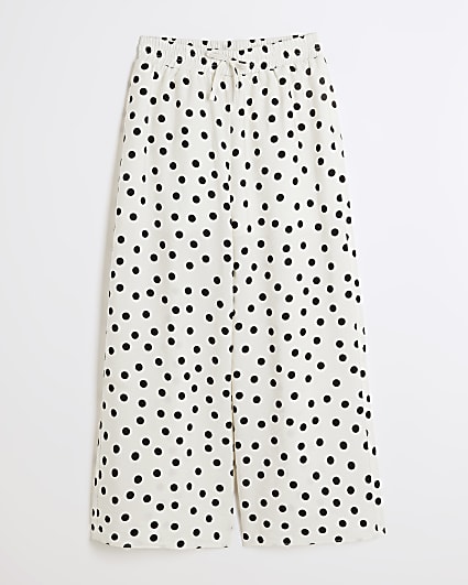 Girls white polka dot wide leg trousers