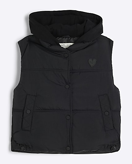 Girls black hooded gilet