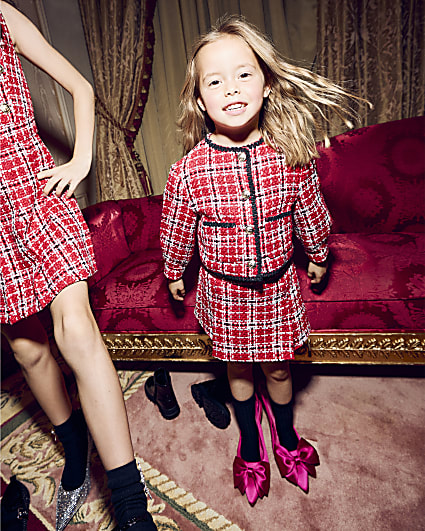 Girls Red Boucle Check Jacket