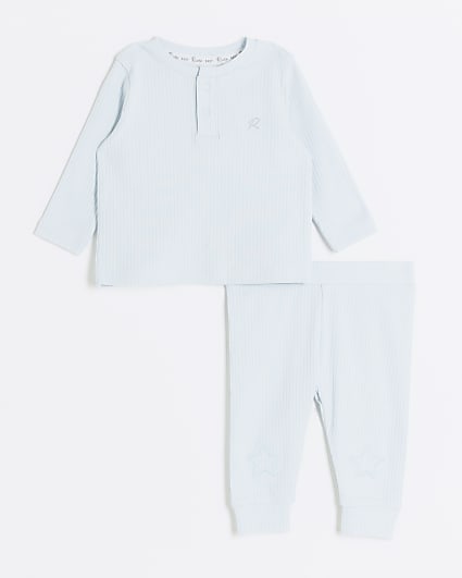 Baby Boys Blue Rib Sweatshirt Set